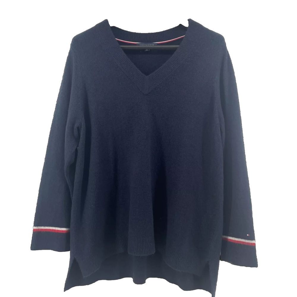 Tommy Hilfiger Sweater Womens 1X Tunic Classic Navy Red White Blue Oversized